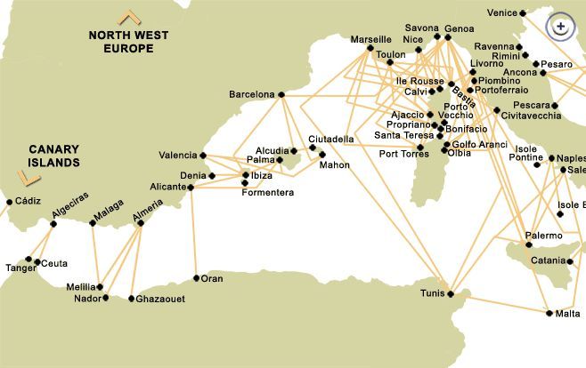West Mediterranean Ferry Crossing Route Map